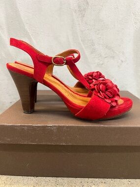 Chie Mihara Red Floral T-Strap Heels